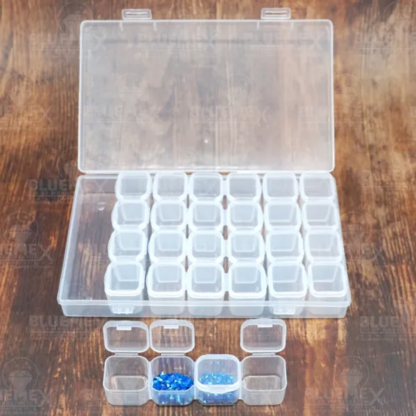 Sortierbox mit 28 Fächern, aufgeteilt in 7 Reihen mit 4 Boxen fest verschließbare Deckel