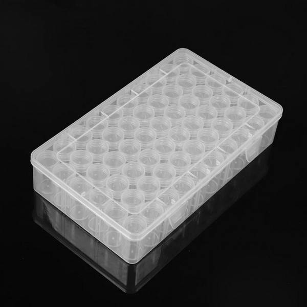 Sortierbox mit 60 runden Döschen, ca. 27,4 x 16,4cm, 5,5cm hoch