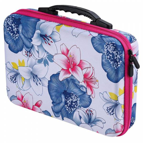 Sortierkoffer, 60 Döschen mit Drehverschluss, Koffer pink mit Blumen