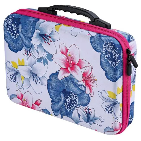 Sorting case, 60 jars with screw cap, case pink with flowers