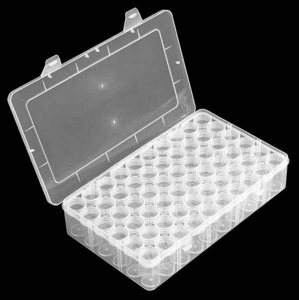 Sortierbox mit 60 runden Döschen, ca. 27,4 x 16,4cm, 5,5cm hoch