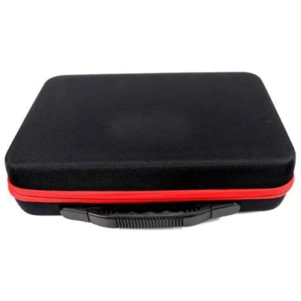 Sorting case, black case with red rim, contains 60 large jars with screw cap.