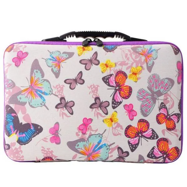 Sorting case, contents 60 jars with screw cap, case white with butterflies.