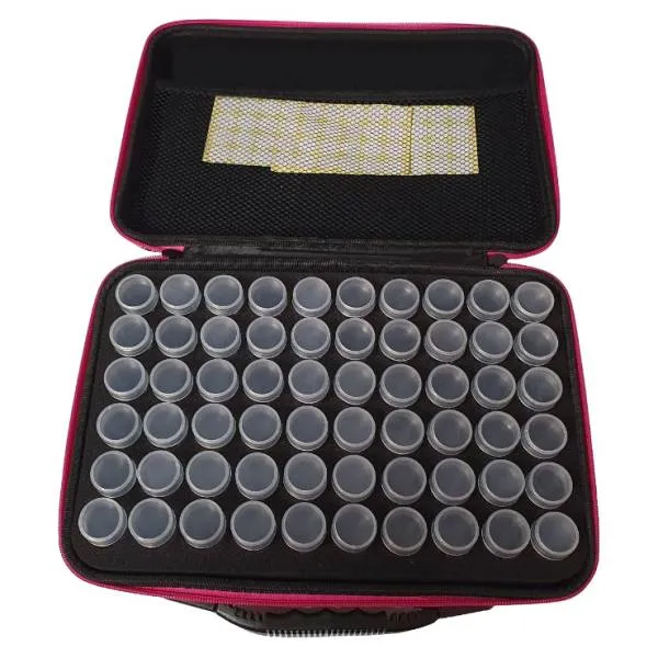 Sorting case, contents 60 jars with screw cap, case white with butterflies.