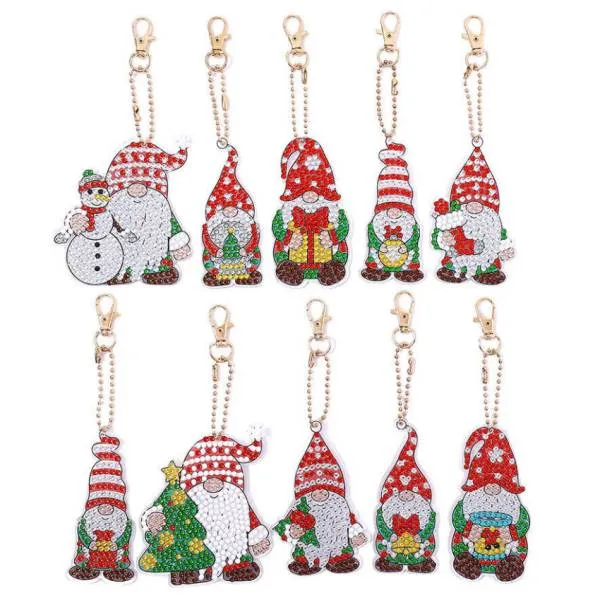 Keyring set, consisting of 10 pendants, motif gnome, complete painting set