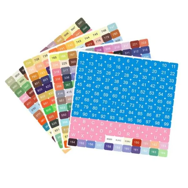 1 set of stickers, 572 square labels, 1.2x0.9cm, labeled with color code letter & number