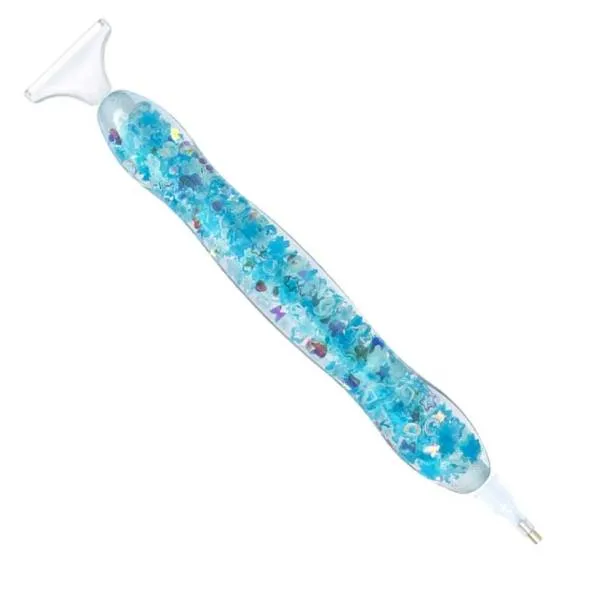 Pen for Diamond Painting curved, Glow in the dark blue, with multiple attachments, wax required