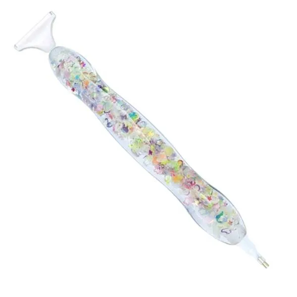 Pen for Diamond Painting curved, Glow in the dark white, with multiple attachments, wax required