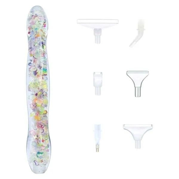 Pen for Diamond Painting curved, Glow in the dark white, with multiple attachments, wax required