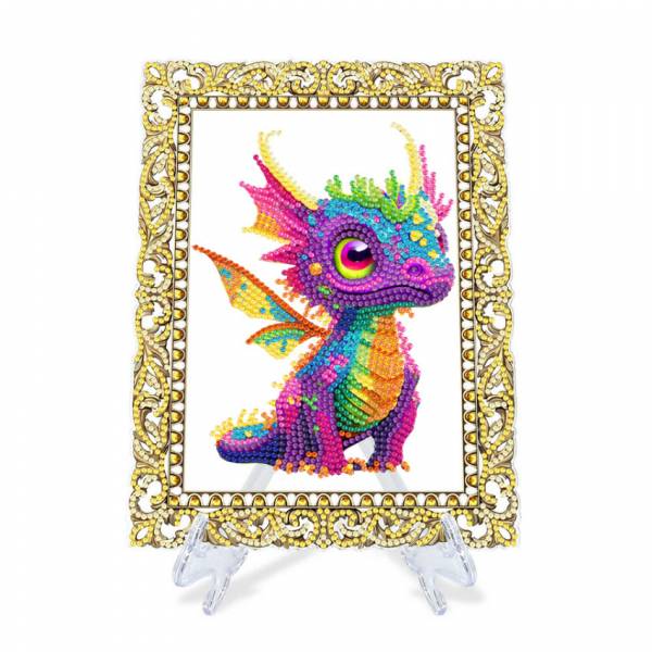 Aufsteller kleiner Drache auf Acryl - mit Strass- und Sondersteinchen zum Painten, ca. 24,5x19cm