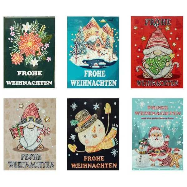 Diamond Painting, Weihnachtskarten zum Painten komplett mit Steine, 6 Motive, Klappkarten mit Umschlag