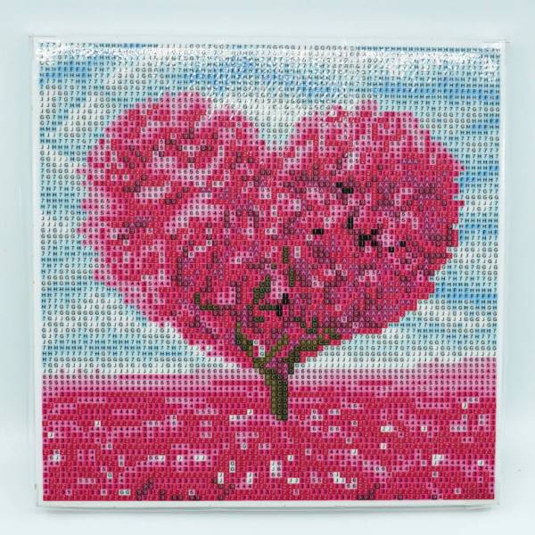 Diamond Painting picture stretched on a wooden stretcher, red heart tree, square diamonds, approx. 20x20cm, full picture