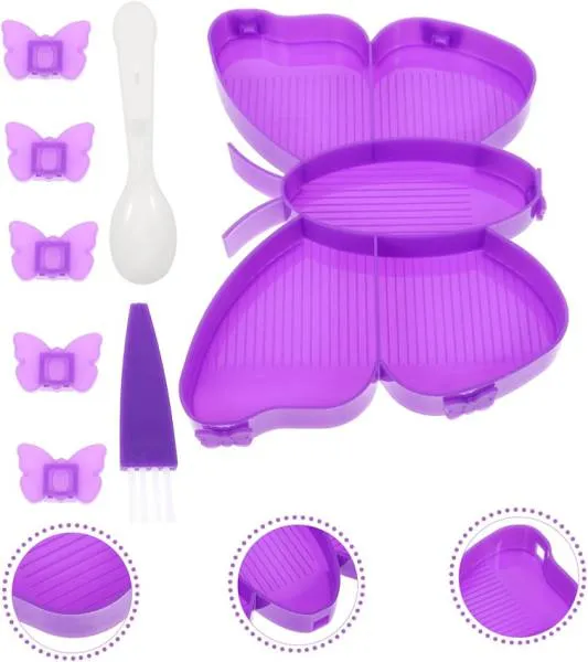 Shuttle butterfly, 5 compartments, spoon and brush, purple, for Diamond Painting stones