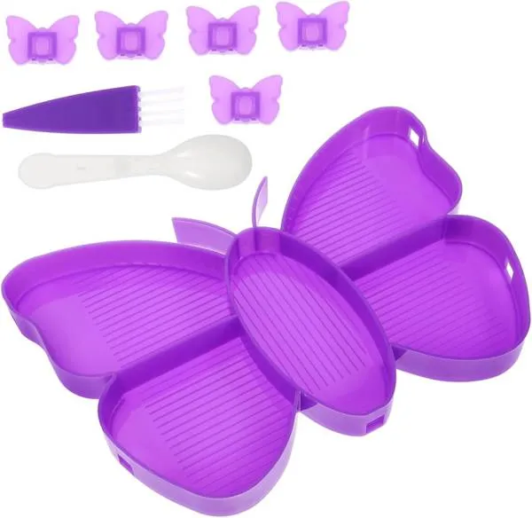 Shuttle butterfly, 5 compartments, spoon and brush, purple, for Diamond Painting stones
