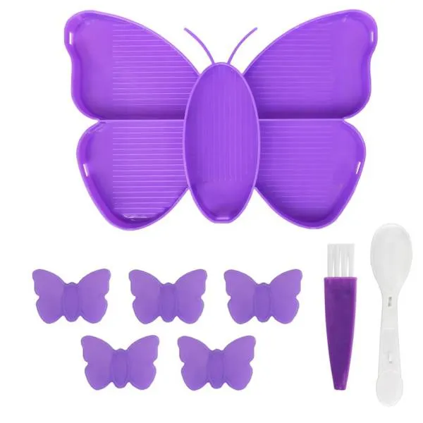 Shuttle butterfly, 5 compartments, spoon and brush, purple, for Diamond Painting stones