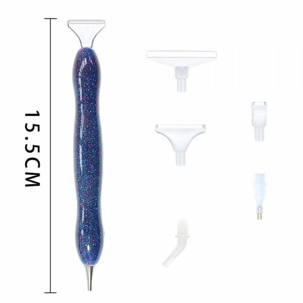Stift für Diamond Painting, geschwungen, blau, mit Metallspitze & Mehrfachaufsätzen