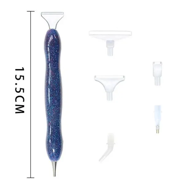 Stift für Diamond Painting, geschwungen, blau, mit Metallspitze & Mehrfachaufsätzen