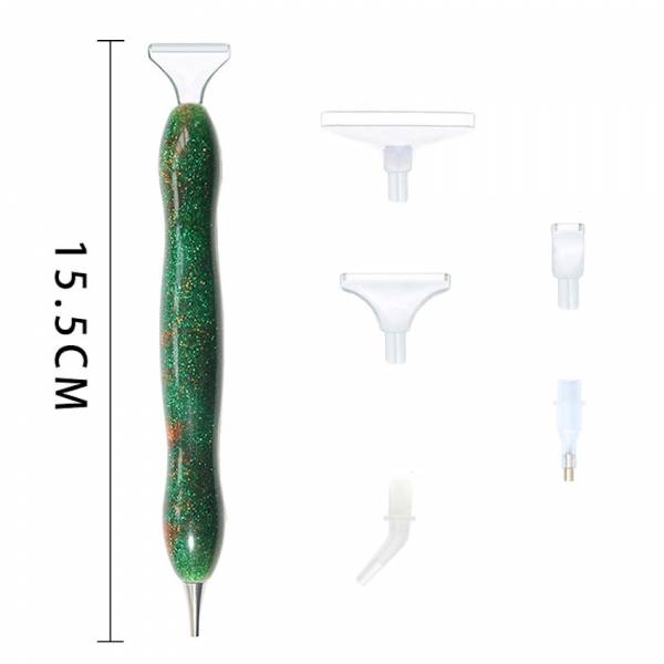 Stift für Diamond Painting, geschwungen, grün, mit Metallspitze & Mehrfachaufsätzen