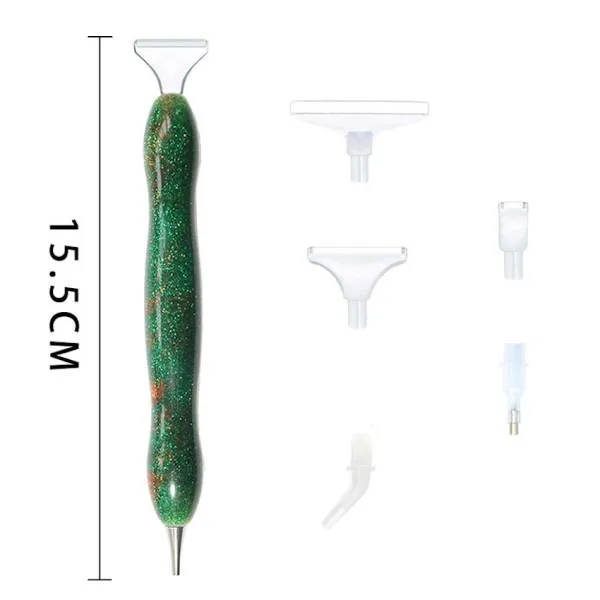 Stift für Diamond Painting, geschwungen, grün, mit Metallspitze & Mehrfachaufsätzen