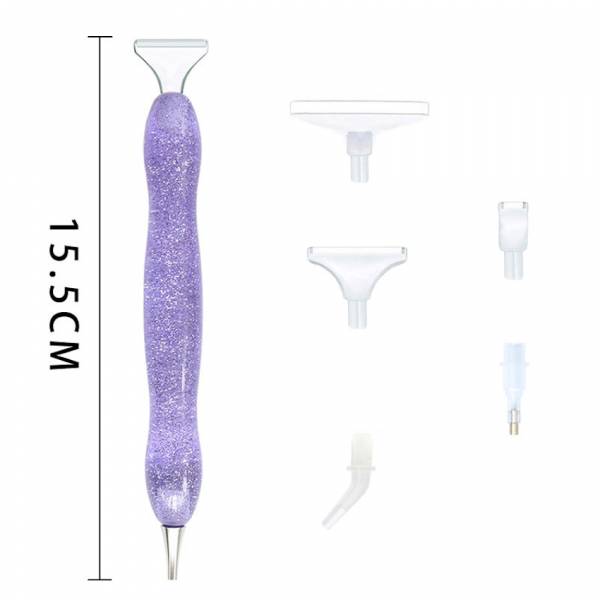 Stift für Diamond Painting, geschwungen, lila, mit Metallspitze & Mehrfachaufsätzen