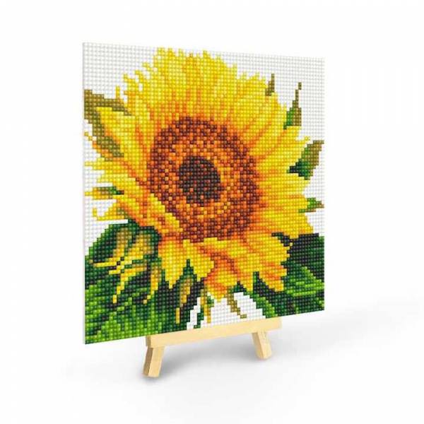 Diamond Painting picture stretched on a wooden stretcher, Sunflower, square diamonds, approx. 20x20cm, full picture