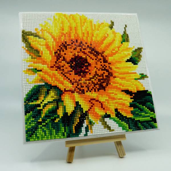 Diamond Painting picture stretched on a wooden stretcher, Sunflower, square diamonds, approx. 20x20cm, full picture