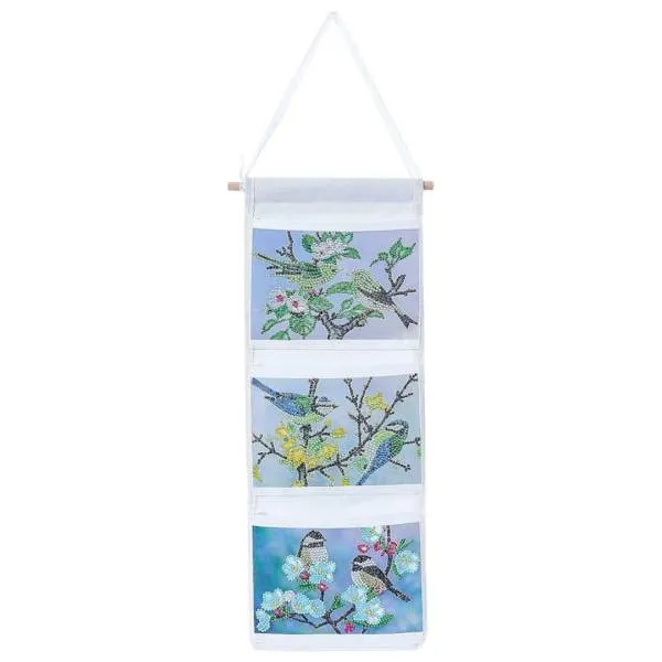 Aufbewahrungstasche mit 3 Fächern zum Painten, Motiv Vögel, Painting-Set mit Strass- & Sondersteinchen