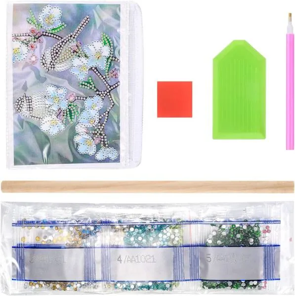 Aufbewahrungstasche mit 3 Fächern zum Painten, Motiv Vögel, Painting-Set mit Strass- & Sondersteinchen
