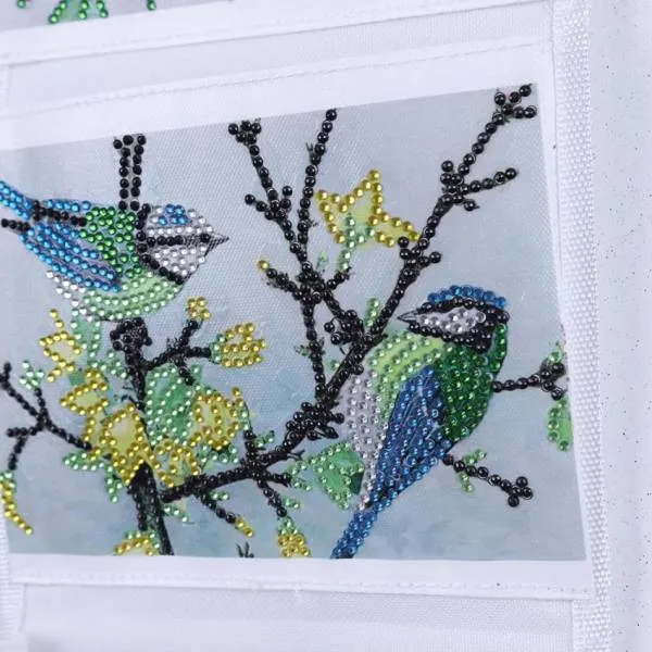 Aufbewahrungstasche mit 3 Fächern zum Painten, Motiv Vögel, Painting-Set mit Strass- & Sondersteinchen
