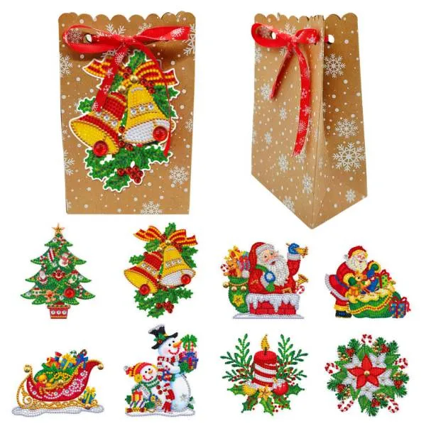 Diamond Painting Gift Bags with Tags, 8 Pieces