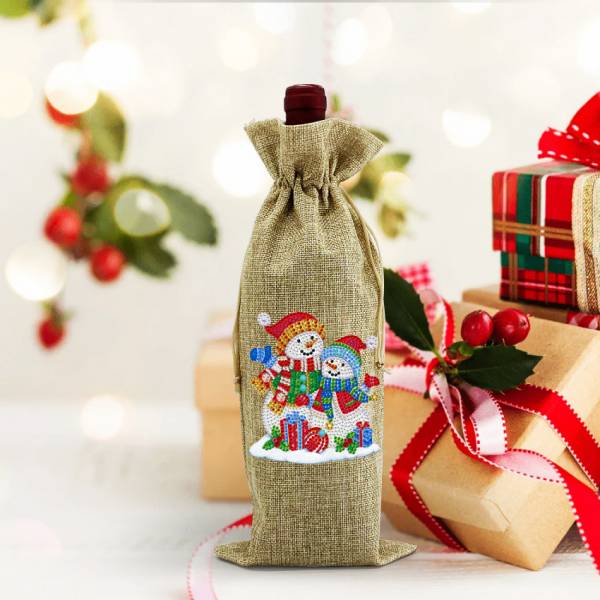 Diamond Painting Bottle Bag with Snowmen