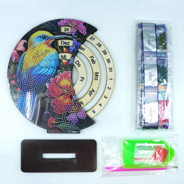 Diamond Painting Desk Calendar, Bird with Flowers, German Version