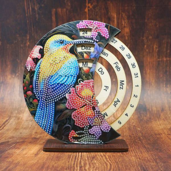 Diamond Painting Desk Calendar, Bird with Flowers, German Version