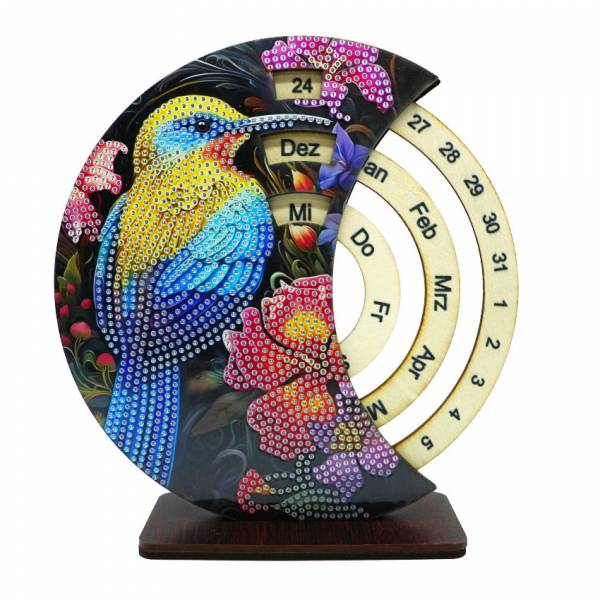 Diamond Painting Desk Calendar, Bird with Flowers, German Version