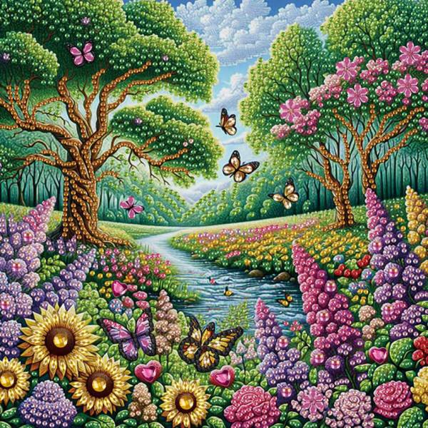 Diamond Painting Bild, Flusslandschaft, Strass-Diamanten, ca. 25x25cm, Teilbild, gut für Anfänger geeignet