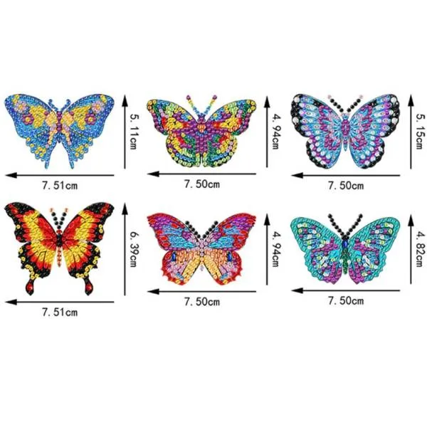Diamond Painting Magnete, Schmetterling, Set mit 6 Stück zum Painten