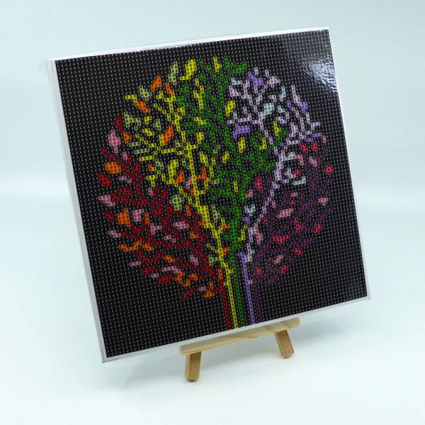 Diamond Painting picture stretched on a wooden stretcher, Tree, seasons, square diamonds, approx. 20x20cm, full picture