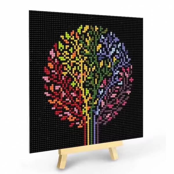 Diamond Painting picture stretched on a wooden stretcher, Tree, seasons, square diamonds, approx. 20x20cm, full picture