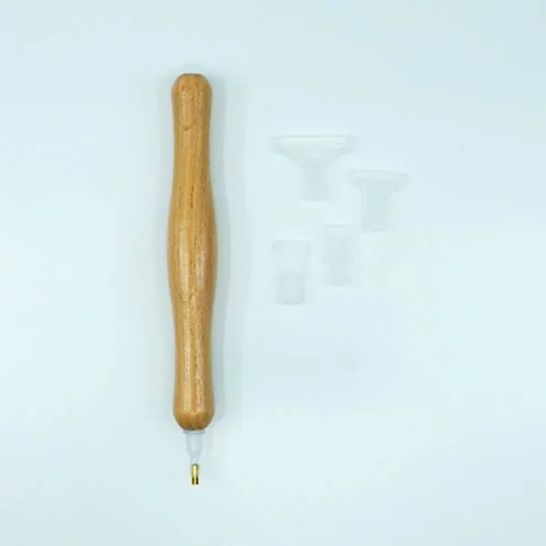 Holz-Stift für Diamond Painting, geschwungen, mit Spitze & Mehrfachaufsetzer