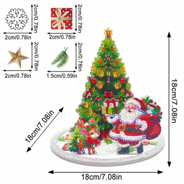 Diamond Painting 3D display stand, tree with Santa Claus and reindeer, 18cm