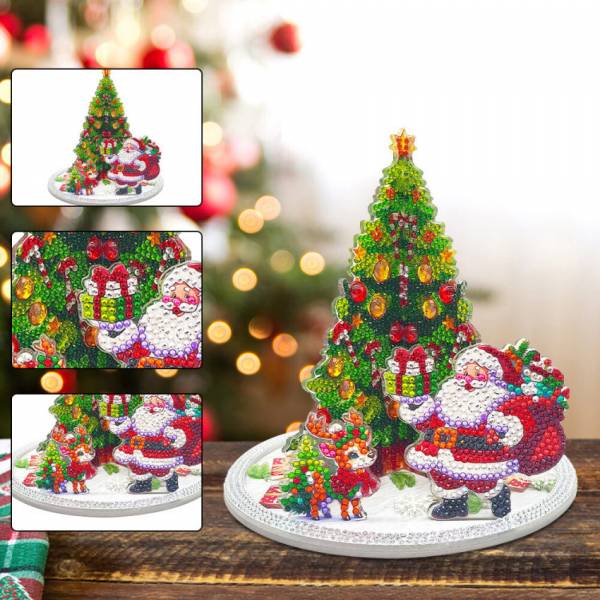 Diamond Painting 3D display stand, tree with Santa Claus and reindeer, 18cm