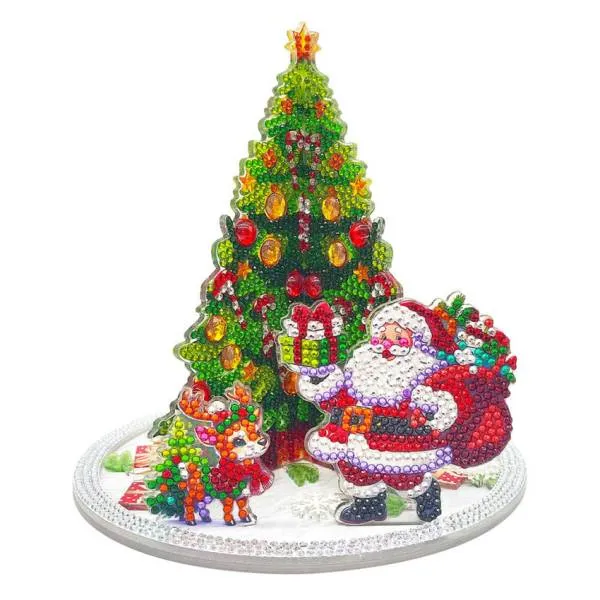 Diamond Painting 3D display stand, tree with Santa Claus and reindeer, 18cm