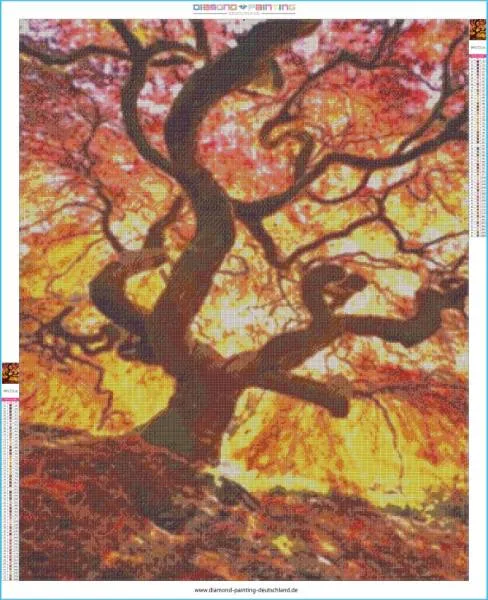 Diamond Painting Bild, Baum im Herbstlicht, 72x90cm, 55 Farben, runde Steine, Vollbild