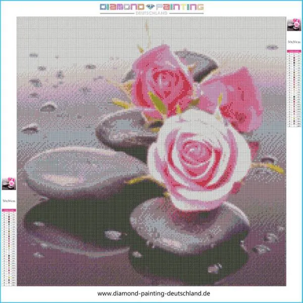 Template (without stones) pink roses with stone, 50x50cm, 35 colors, for square stones, full picture