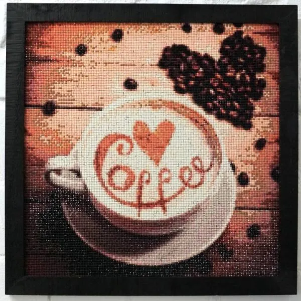 Diamond Painting picture, coffee cup with heart, 40x40cm, 33 colors, square stones, full picture