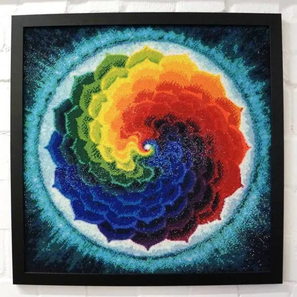 Diamond Painting Bild, Regenbogen-Mandala, 60x60cm, 45 Farben, runde Steine, Vollbild