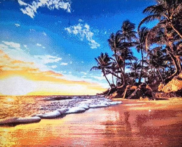 Diamond Painting Bild, Tropenstrand, 100x75cm, 55 Farben, runde Steine, Vollbild