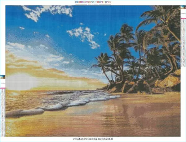 Diamond Painting Bild, Tropenstrand, 100x75cm, 55 Farben, runde Steine, Vollbild