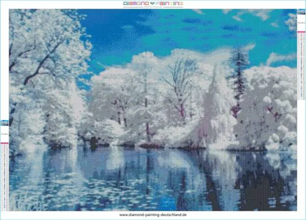 Diamond Painting picture, winter at the lake, 100x75cm, 50 colours, round stones, full picture