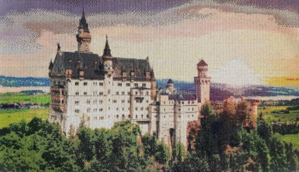 Diamond Painting Bild, Schloss Neuschwanstein in der Dämmerung, 90x50cm, 50 Farben, eckige Steine, Vollbild
